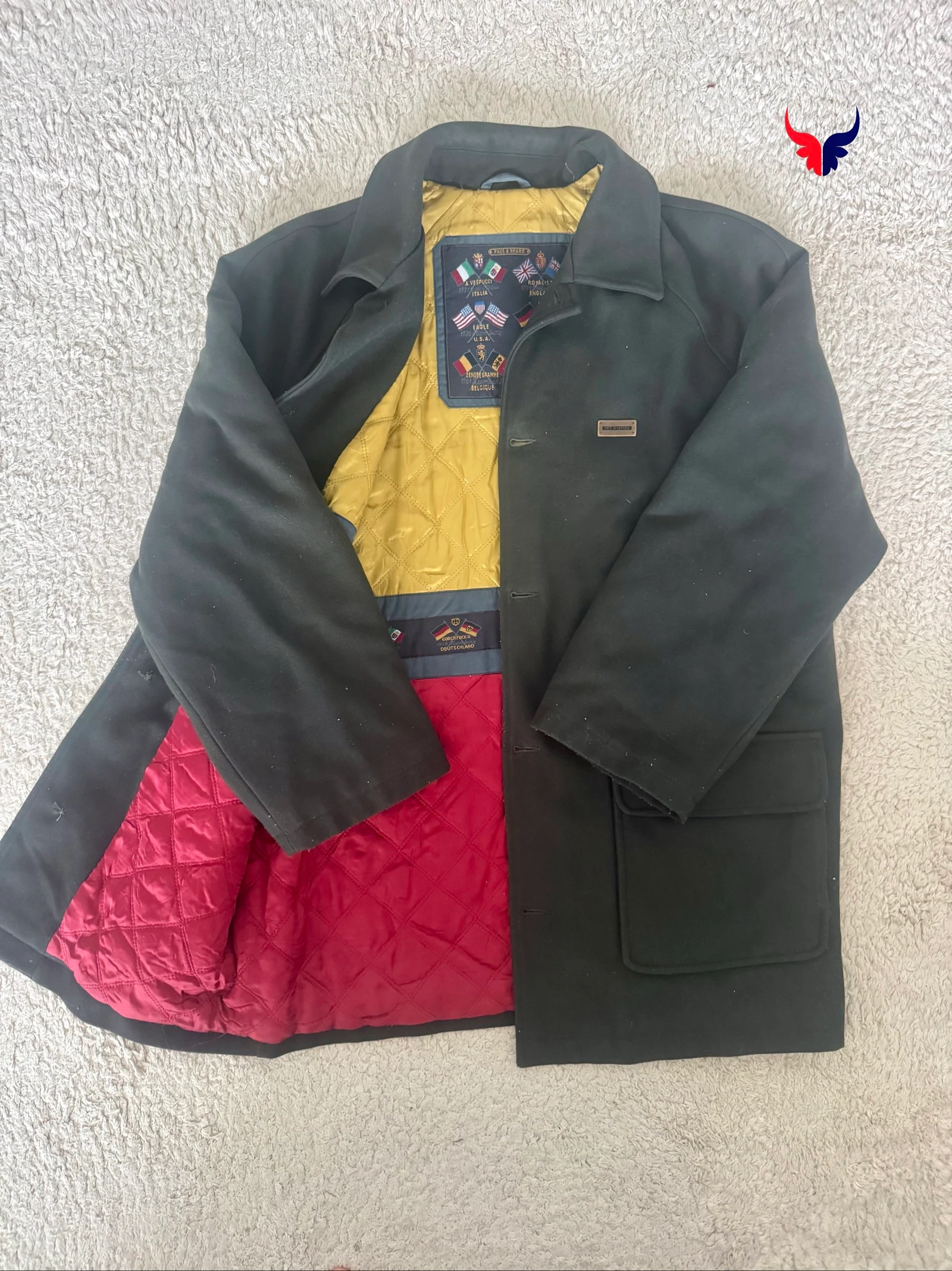 Paul & Shark Wool Car Coat Jacket XL Dark Green Quilted Luxury Vintage Winter
